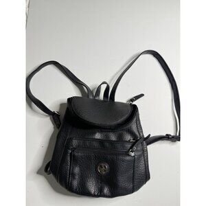 Black Pebbled Leather Backpack Purse With Adjustable Straps & Front Zip Pocket B